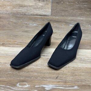 Stuart Weitzman Black Textile Square Toe Pumps Women's Size 10.5